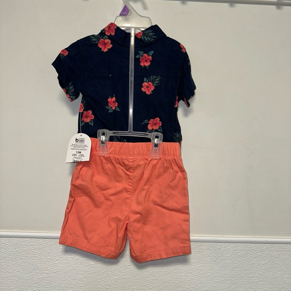 NWT NEW Baby Boy Wonder Nation Outfit 12M Navy Coral Hawaiian 2 piece Button - Picture 6 of 10